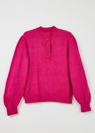 Pull chaud col montant boutonné Fuchsia