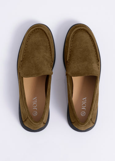 Mocassins plats essentiels en suédine Kaki