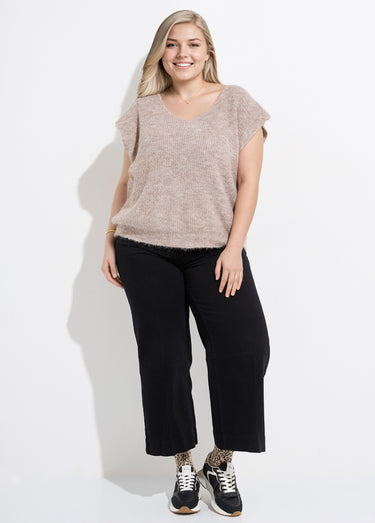 Pull sans manches chaud maille mousseuse Beige