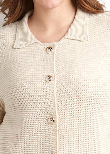 Gilet boutonné uni avec col manches longues Beige