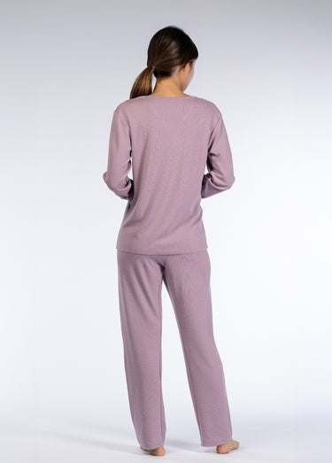 Pyjama long uni col V pointelle Violet