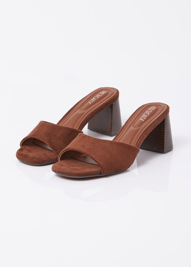 Mules suédine à talon façon lamellé Chocolat