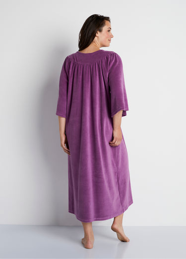 Robe d'intérieur en velours, col rond Violine