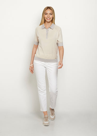 Polo en maille avec détails fil brillant Beige