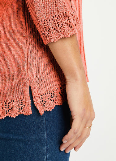 Pull court ajouré col rond Rose