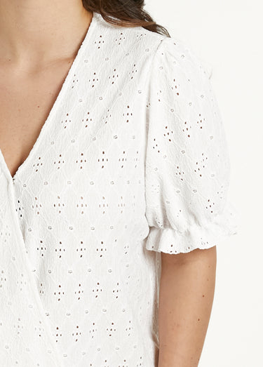 T-shirt cache-coeur blousant broderie Blanc