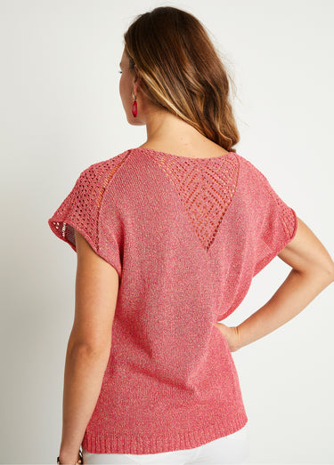 Pull fin ajouré manches courtes Fuchsia