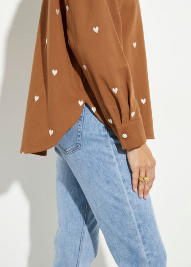 Surchemise en twill avec cœur brodés Camel