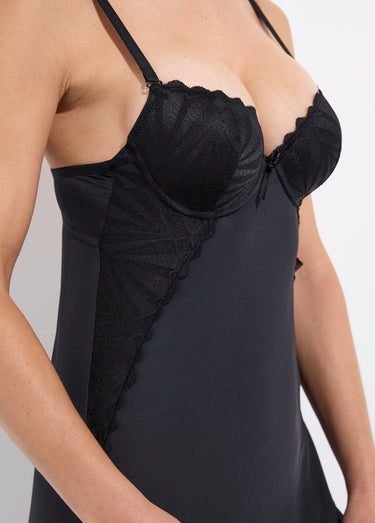 Nuisette sexy dentelle et microfibre Noir