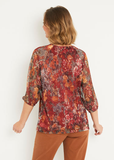 Top évasé maille résille plissée imprimée doublée Imprime Cuivre