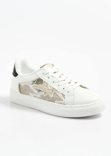 Baskets bimatière aspect reptile à lacets Blanc