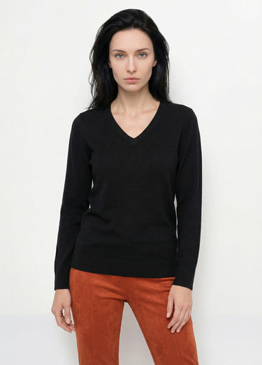 Pull doux col V manches longues Noir