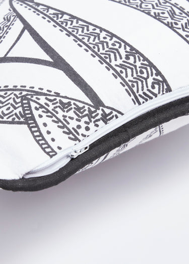 Coussin carré imprimé ethnique graphique Blanc