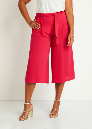Jupe-culotte longue taille semi-élastiquée Uni Fushia