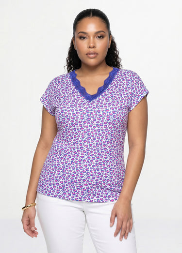 T-shirt court extensible dentelle Fond Ecru