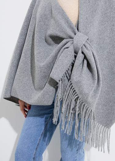 Manteau cape à franges aspect lainage Gris