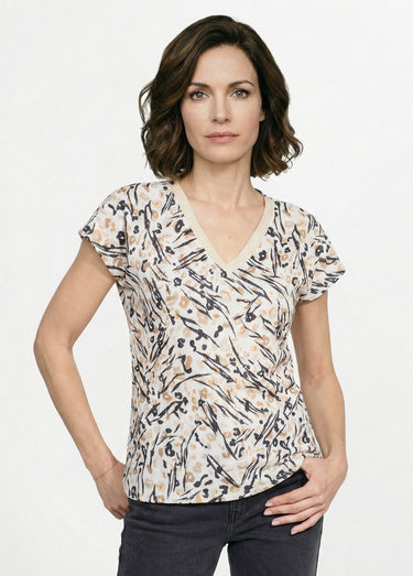 T-shirt maille gaufrée manches kimono Écru / Noir