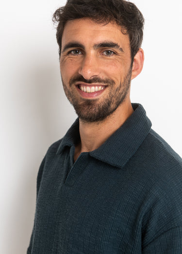 Polo en maille avec col à pointes Bleu