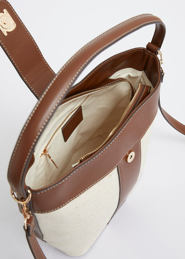 Sac seau chic, toile et simili cuir Camel