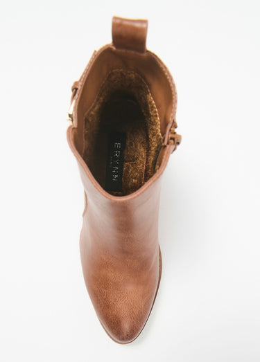 Boots à talon empiècement effet reptile Camel