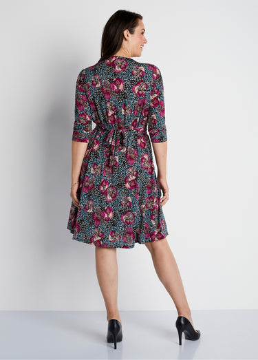 Robe courte cache-coeur en maille Imprime Fuchsia