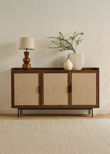 JETSON Buffet 3 portes tissu effet noyer Bois Fonce
