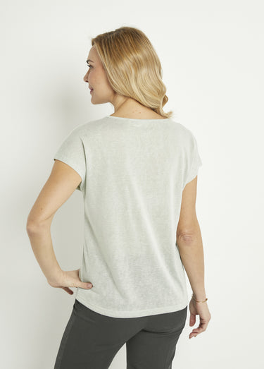 T-shirt col rond maille flammée motif doré Sauge