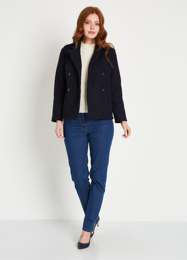 Manteau caban court double boutonnage Marine