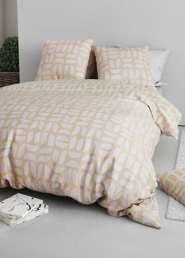 Parure de lit polycoton 2 pers, Romy Blanc/Beige