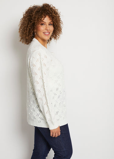 Gilet cardigan boutonné court maille boules Ecru