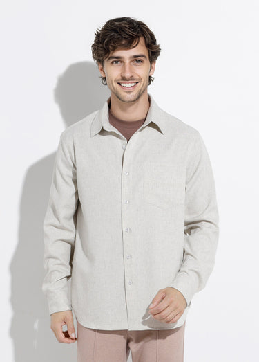Chemise chiné clair manches longues Beige