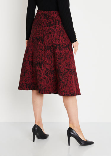 Jupe longue évasée maille jacquard Bordeaux Zebre
