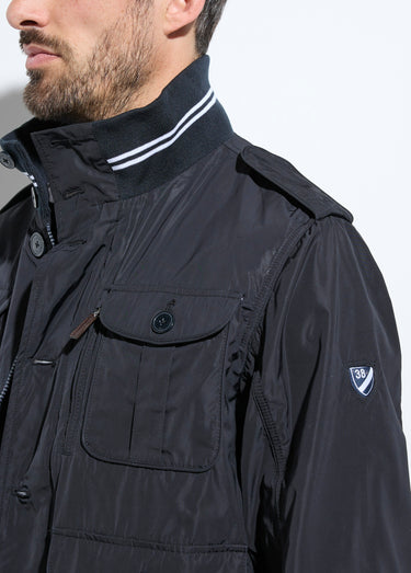Veste déperlante détails bord côtes multipoches Noir