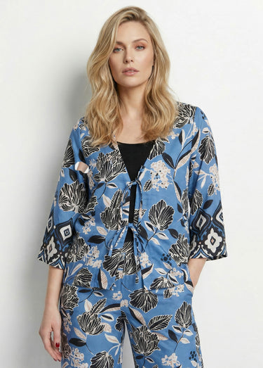 Tunique satinée, motif fleurs d'Orient Bleu Imprime