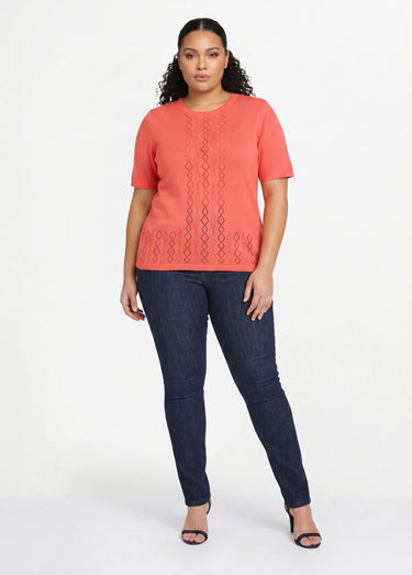 Pull ajouré perlé manches courtes Corail