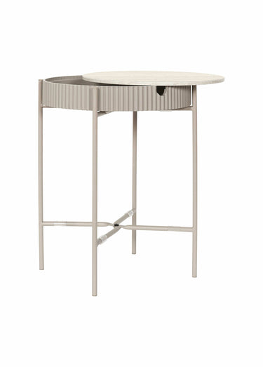 Table ronde effet pierre, avec rangement Blanc/Beige
