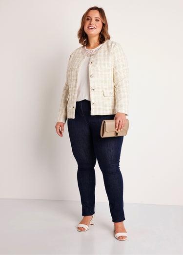 Veste courte sans col tissu effet tweed Naturel/Dore