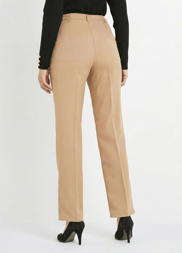 Pantalon droit uni taille semi élastiquée Beige