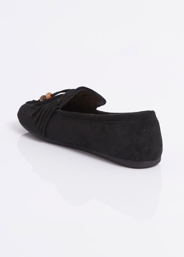 Mocassins plats, avec franges et perles Noir
