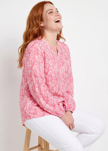 Tunique boutonnée longue manches 3/4 Rose / Blanc