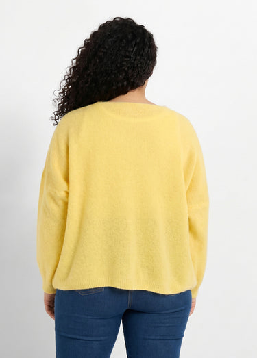 Gilet maille avec alpaga, col V Jaune Pale