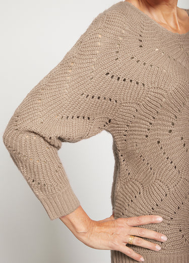 Pull manches chauve-souris maille fantaisie Taupe