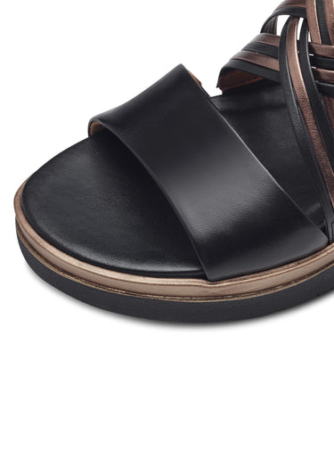 Sandales compensées multi-liens à scratchs Noir