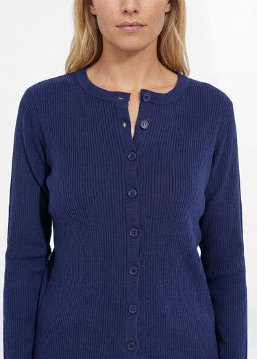 Cardigan boutonné maille côtelée unie Marine