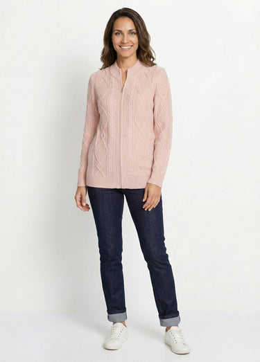 Gilet zippé chaud col montant torsades Rose