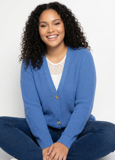 Gilet long boutonné brillant manches longues Bleu