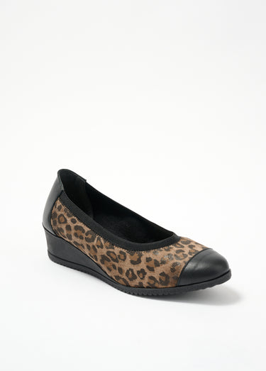 Ballerines compensées grande largeur cuir Imprime Leopard