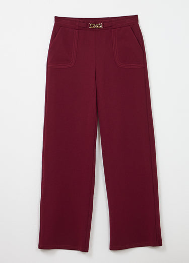 Pantalon droit taille élastiquée ceinture bijou Bordeaux