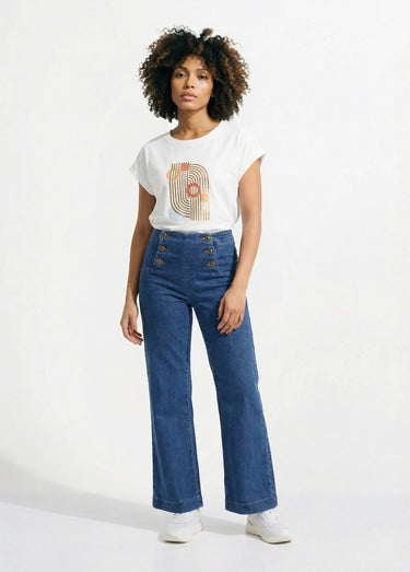 T-shirt coton avec sérigraphie Art déco Blanc