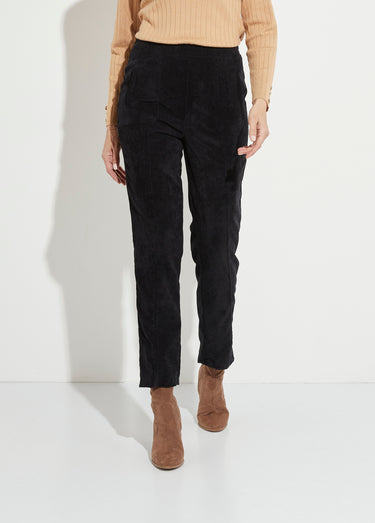 Pantalon droit taille élastiquée velours milleraies Noir